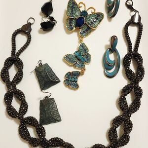 Butterfly Brooch Jewelry Lot with Black and Turquoise Accents